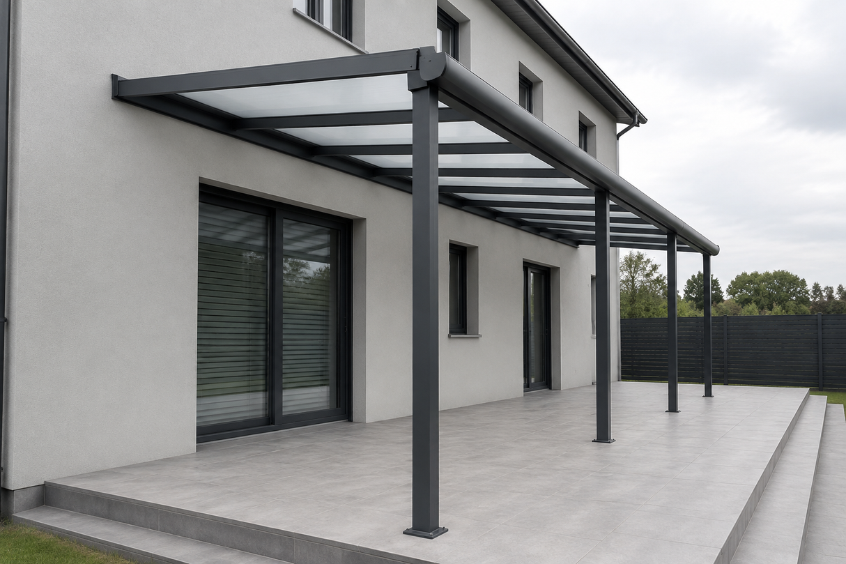 Terrassenüberdachung Polycarbonat, 4,06 m x 3,50 m